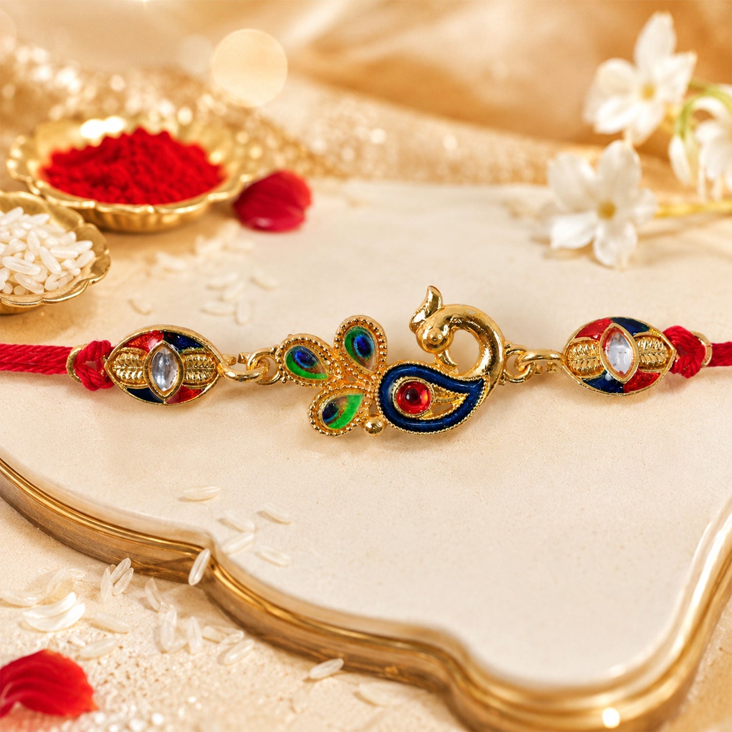 Peacock Paisley Stone Studded Premium Designer Rakhi for Brother