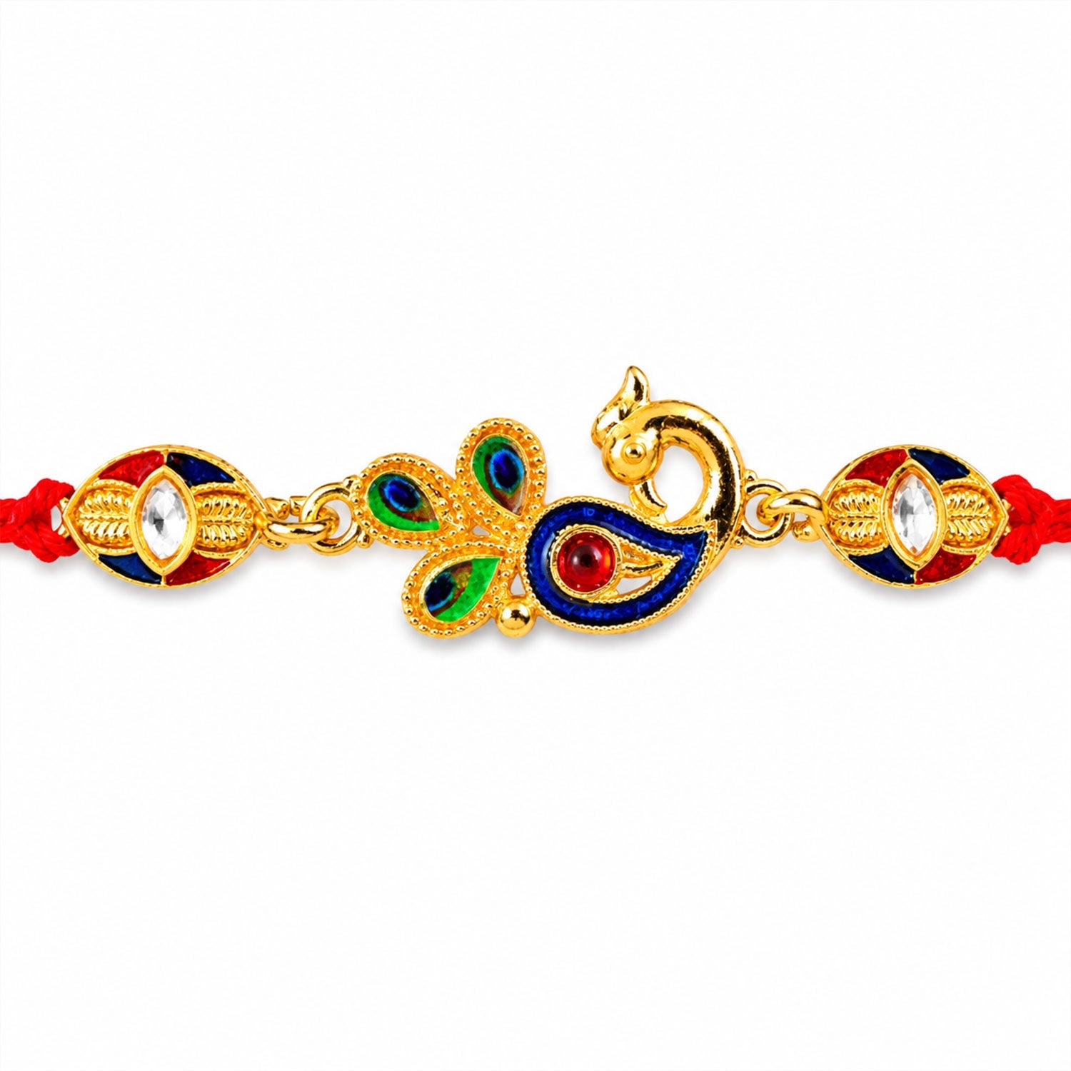 Peacock Paisley Stone Studded Premium Designer Rakhi for Brother
