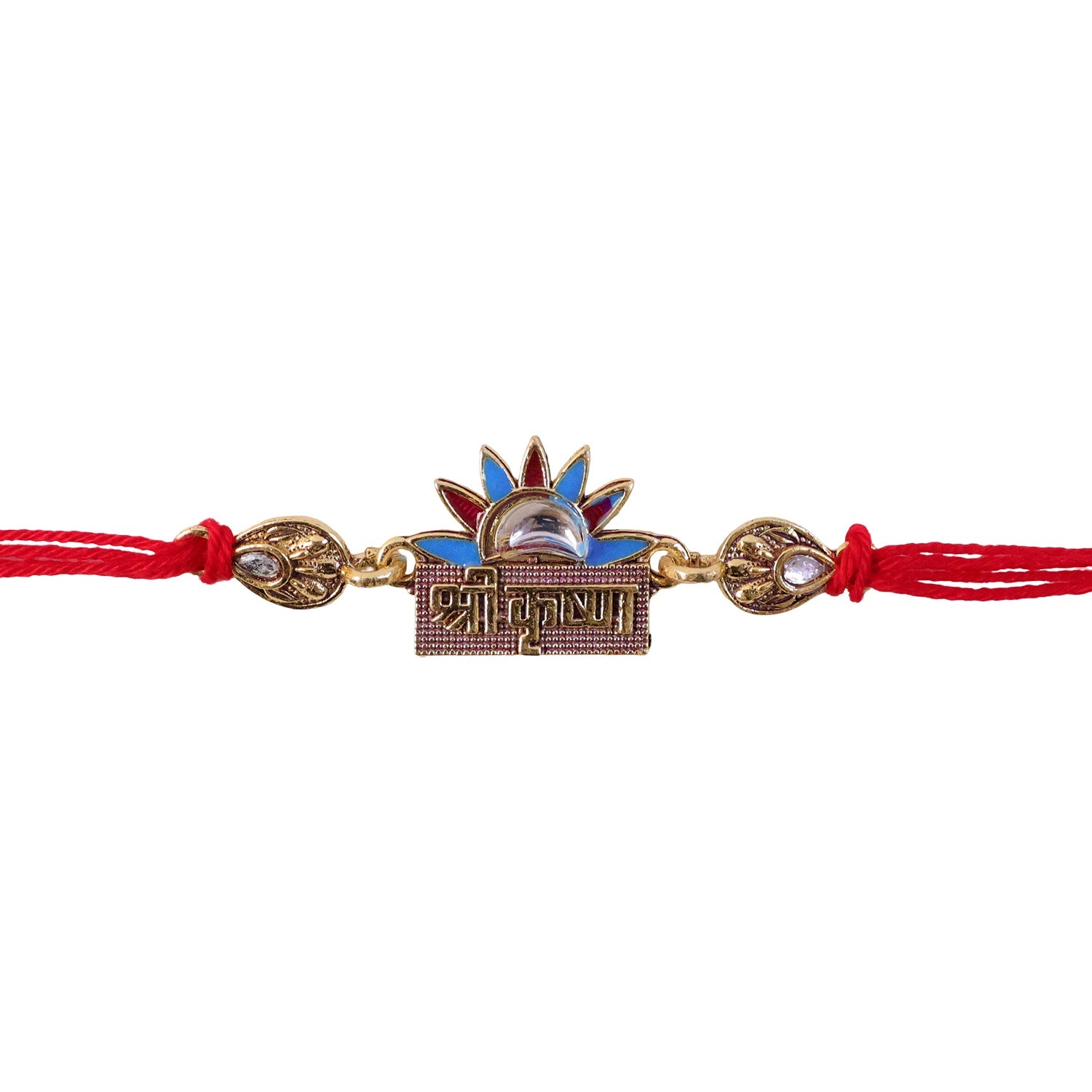 Shree Krishna Text Crown Motif Premium Designer Beaded Rakhi for Brother
