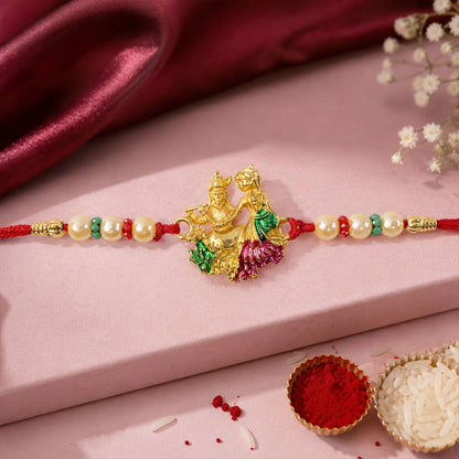 Religious Radha Krishna Motif Rakhi with Beadwork Rakhi for Brother