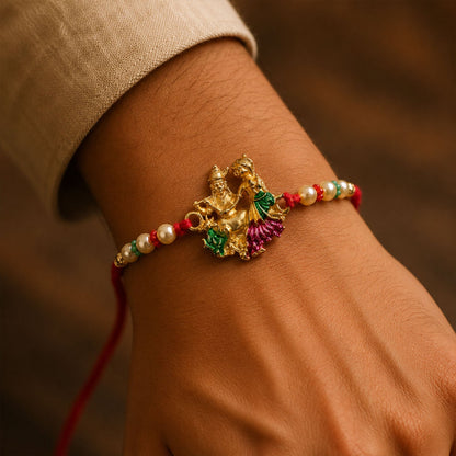 Religious Radha Krishna Motif Rakhi with Beadwork Rakhi for Brother