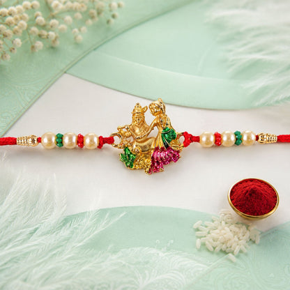 Religious Radha Krishna Motif Rakhi with Beadwork Rakhi for Brother