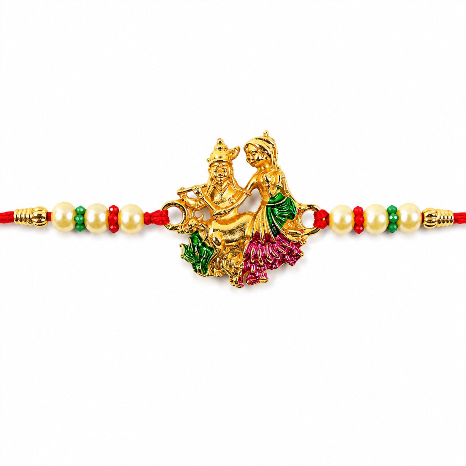 Religious Radha Krishna Motif Rakhi with Beadwork Rakhi for Brother