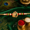 Peacock Design Rakhi with Pearl Beadwork for Brother on Raksha Bandhan