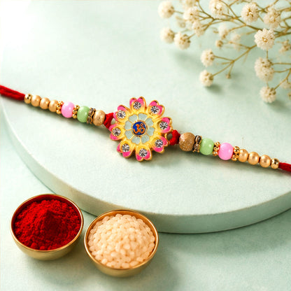 Floral Om Charm Stone Studded Premium Designer Rakhi for Brother
