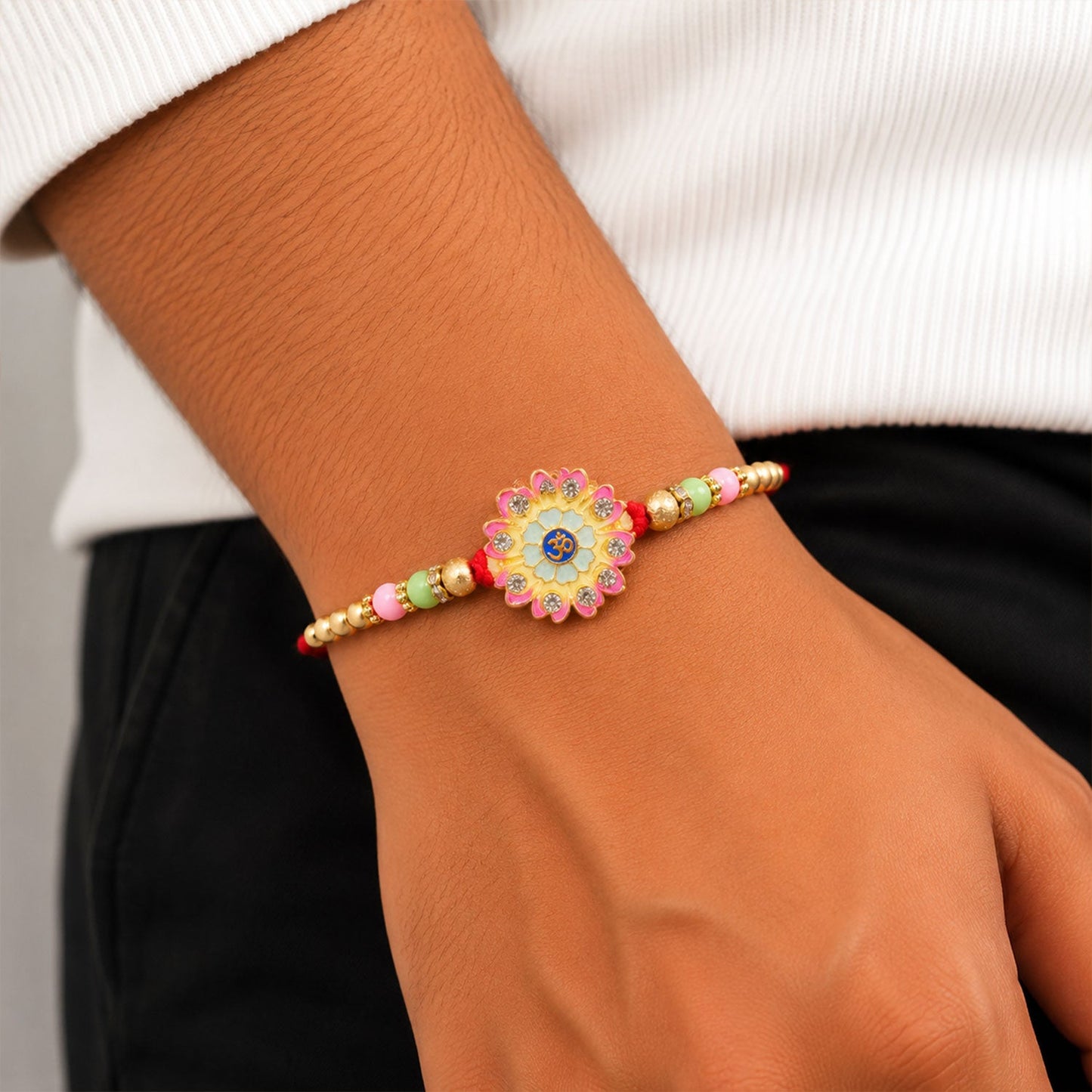 Floral Om Charm Stone Studded Premium Designer Rakhi for Brother