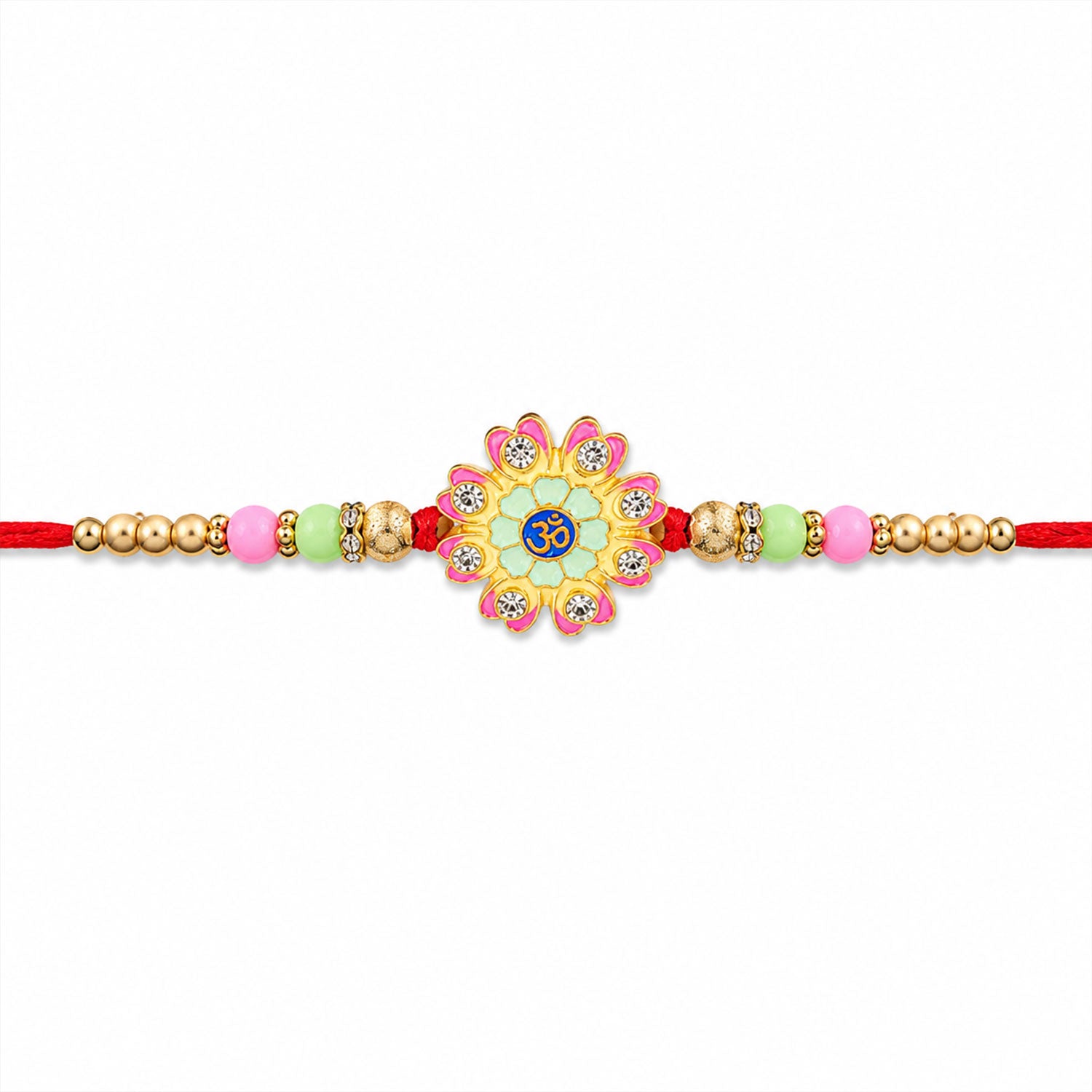 Floral Om Charm Stone Studded Premium Designer Rakhi for Brother