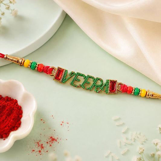 Veera Text Beaded Designer Premium Traditional Rakhi for Brother