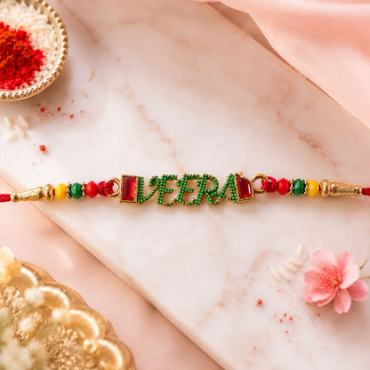 Veera Text Beaded Designer Premium Traditional Rakhi for Brother