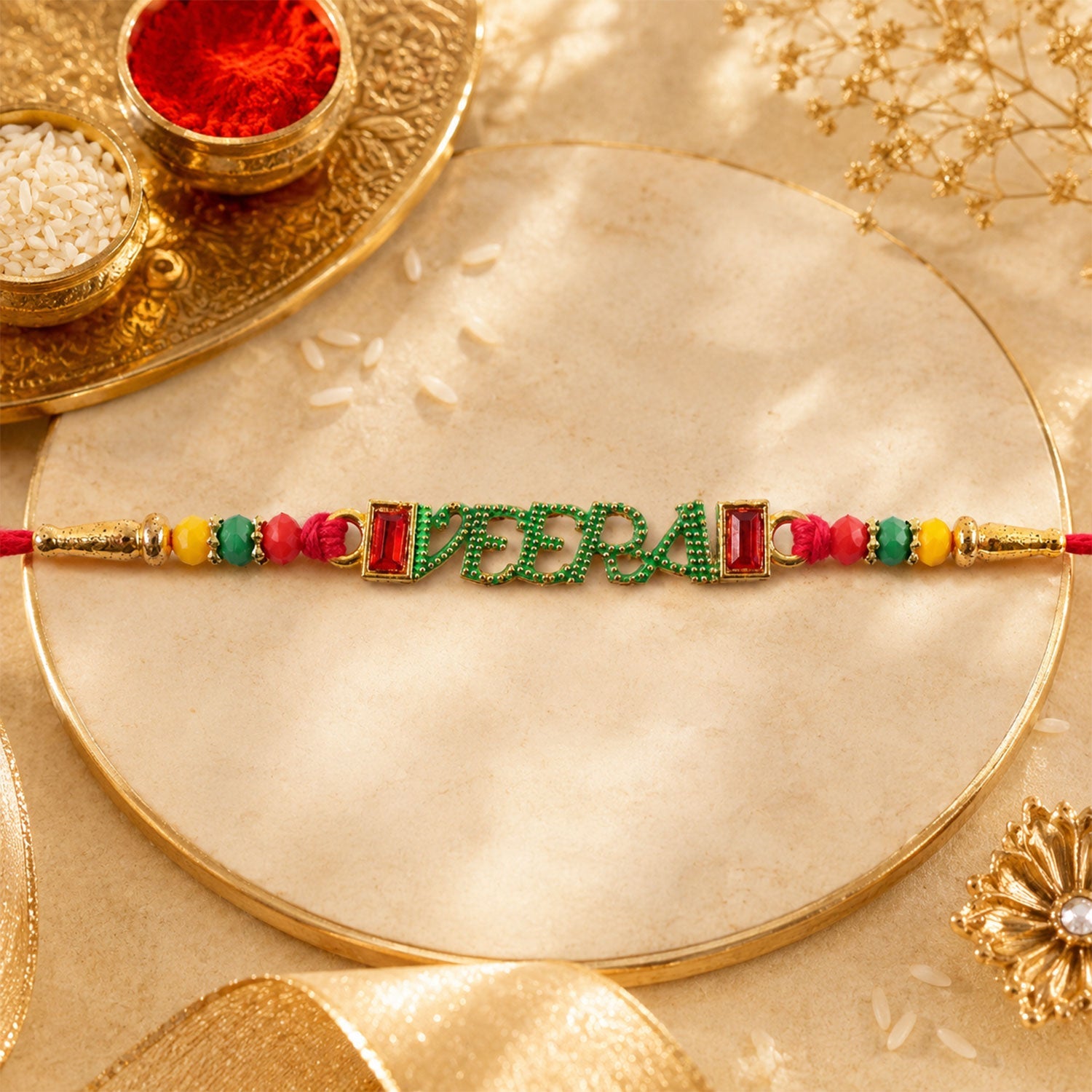 Veera Text Beaded Designer Premium Traditional Rakhi for Brother