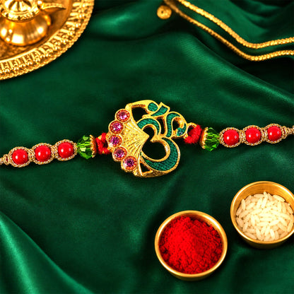 Ornate Om Motif Stone Studded Premium Designer Rakhi for Brother