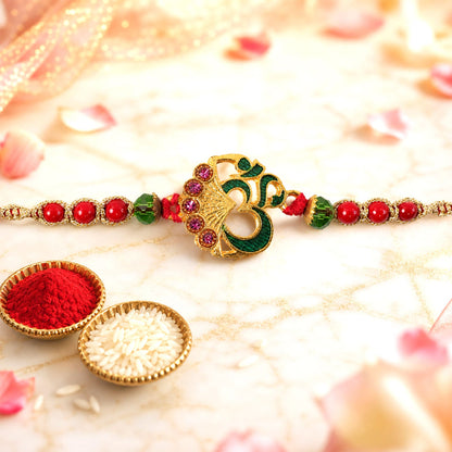 Ornate Om Motif Stone Studded Premium Designer Rakhi for Brother