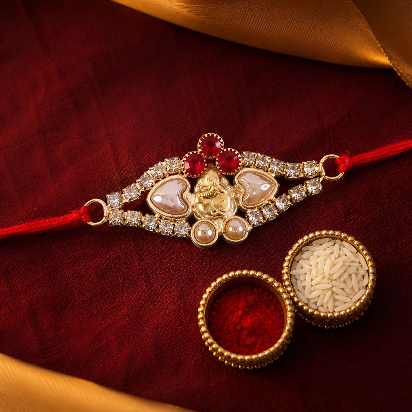 Floral Pearl Stone Premium Designer Rakhi for Brother