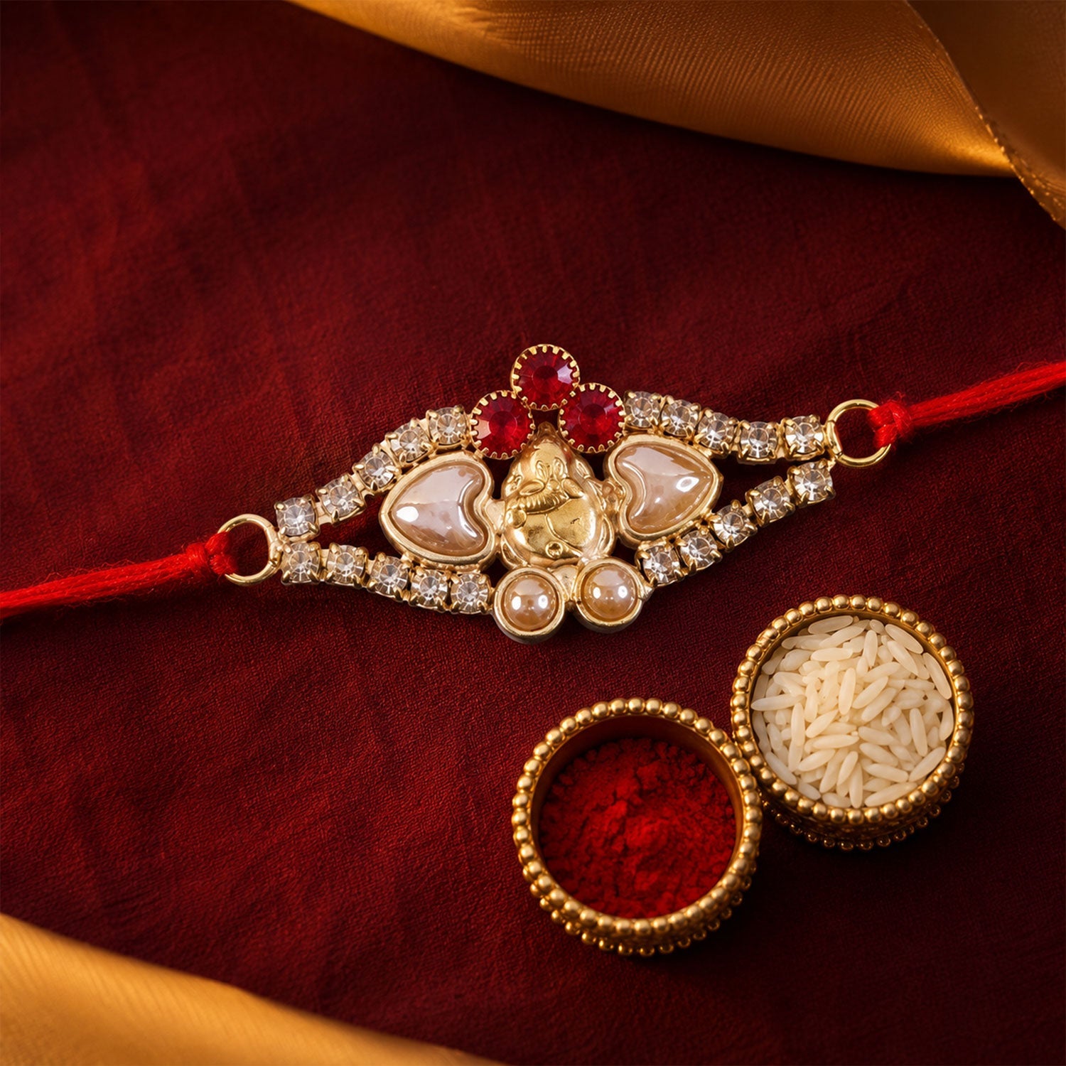 Floral Pearl Stone Premium Designer Rakhi for Brother