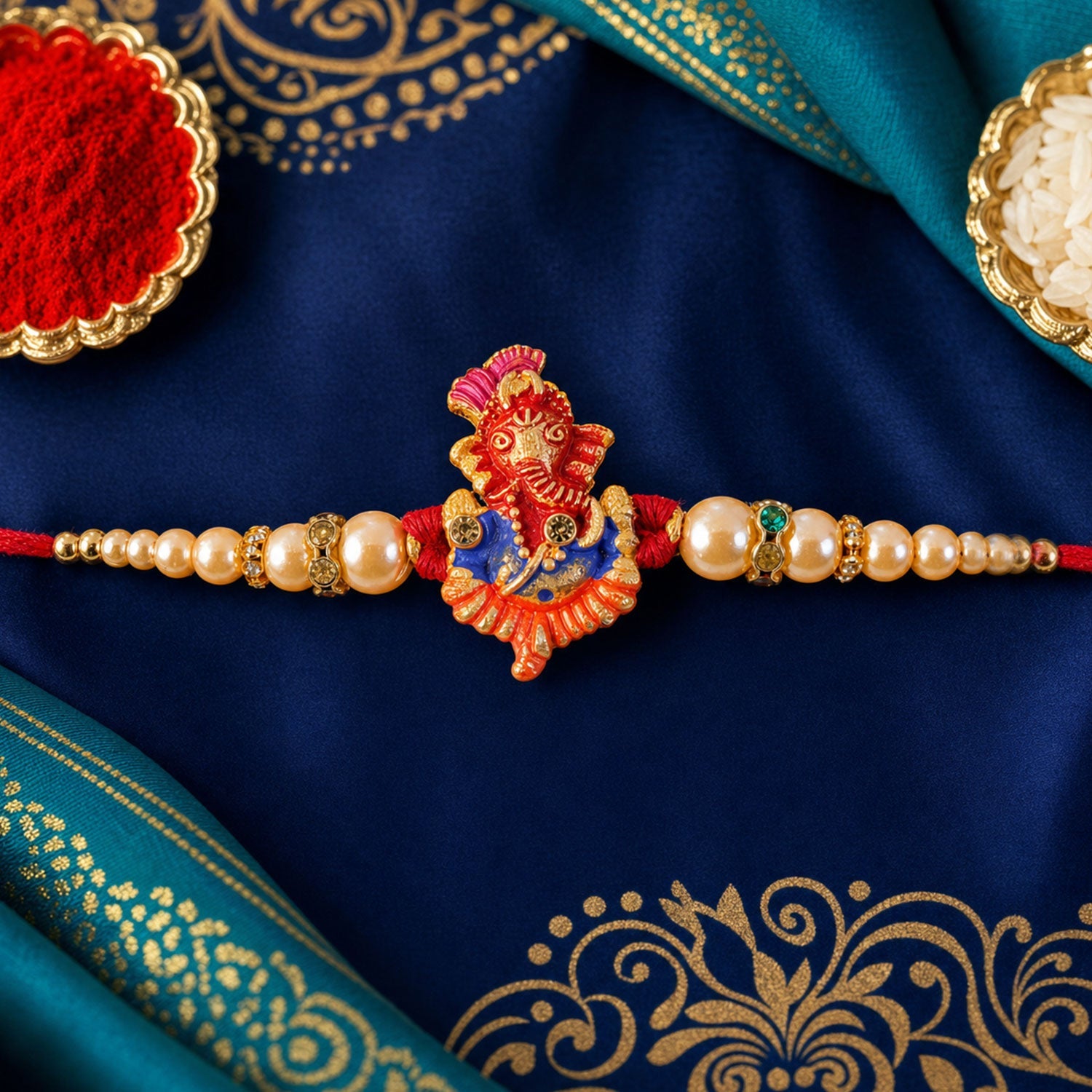 Lord Ganesha Premium Beaded Designer Rakhi for Brother