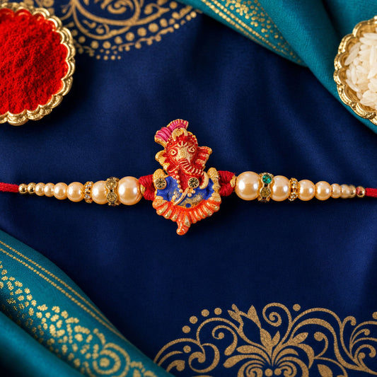 Lord Ganesha Premium Beaded Designer Rakhi for Brother
