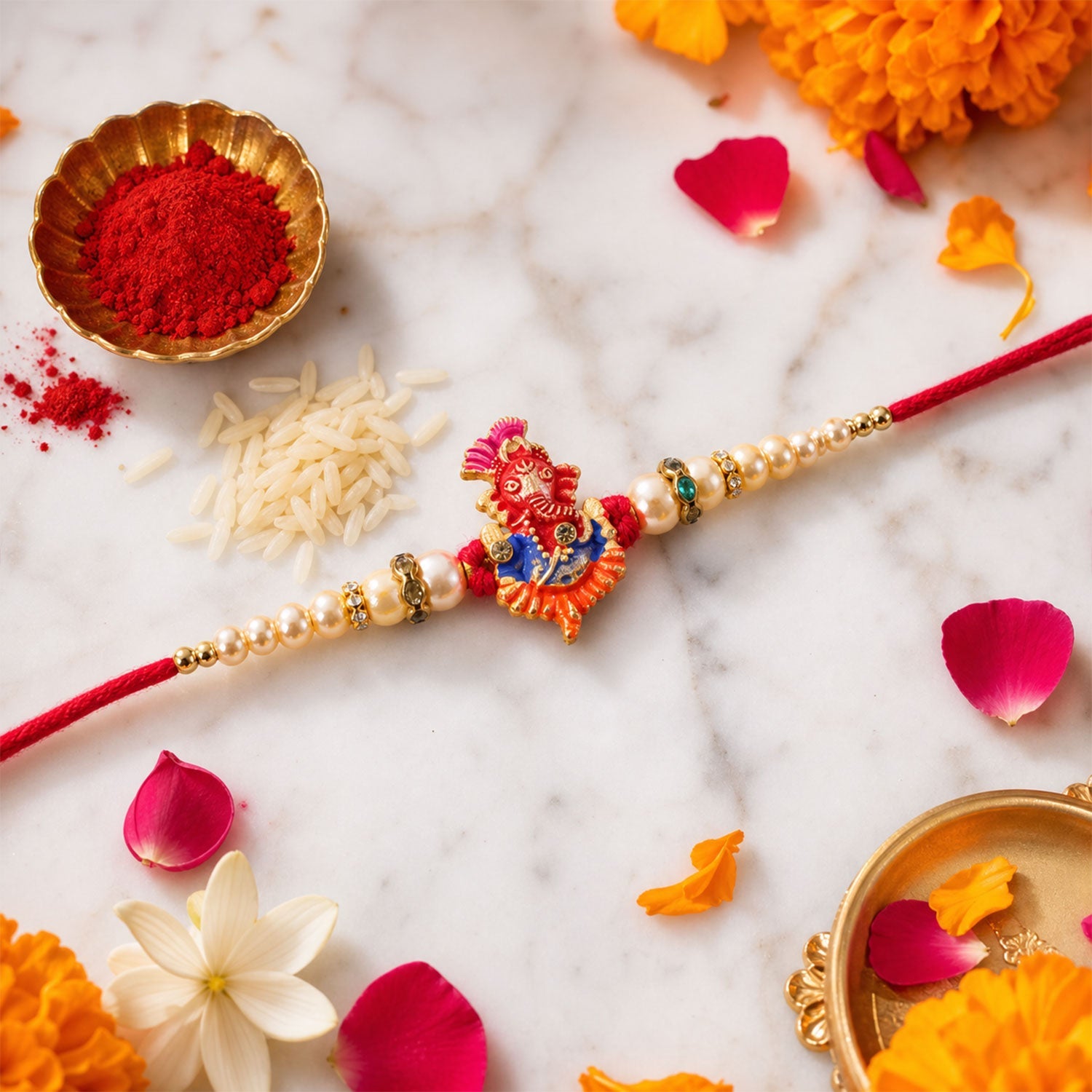 Lord Ganesha Premium Beaded Designer Rakhi for Brother