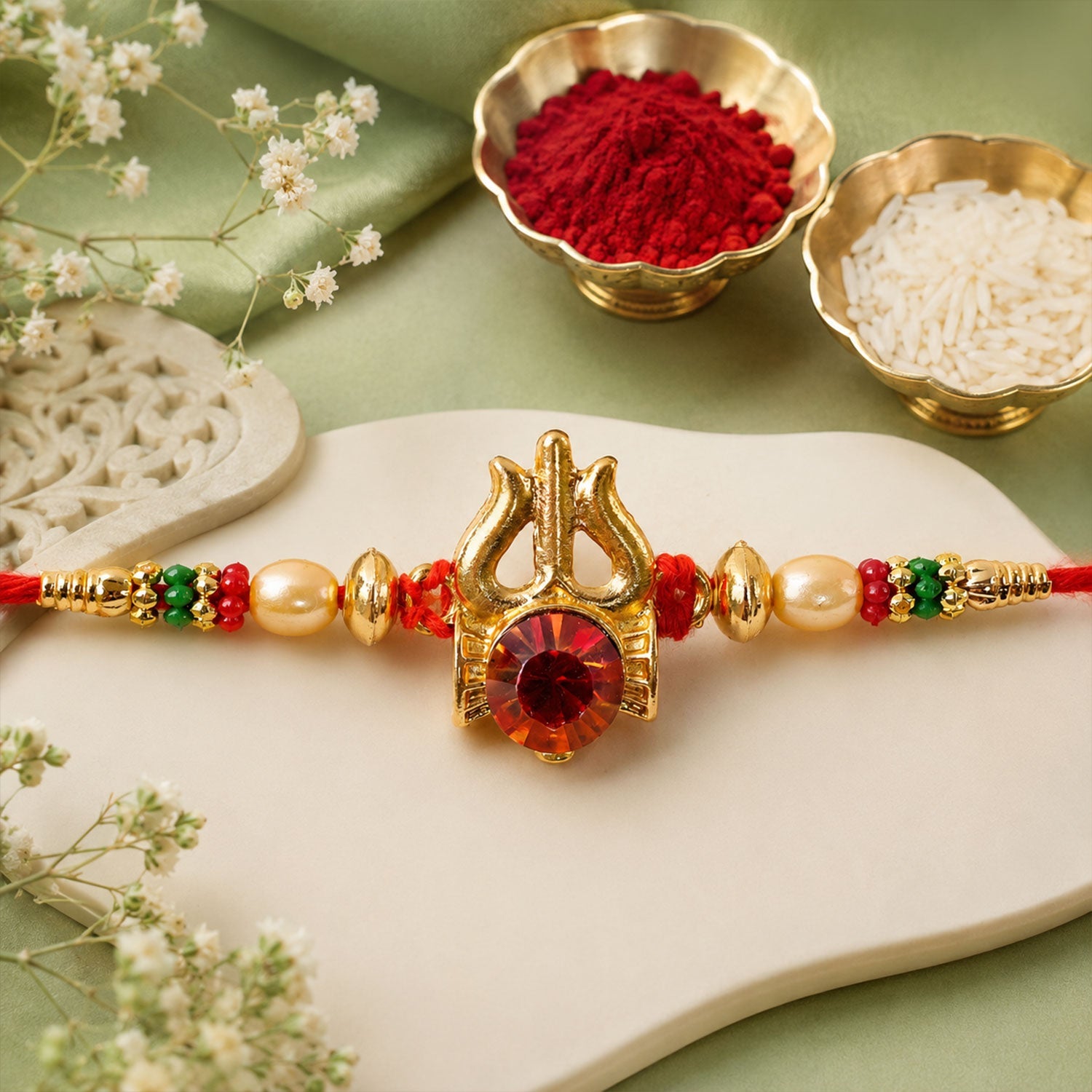 Trishul Damru Beaded Designer Premium Traditional Rakhi for Brother