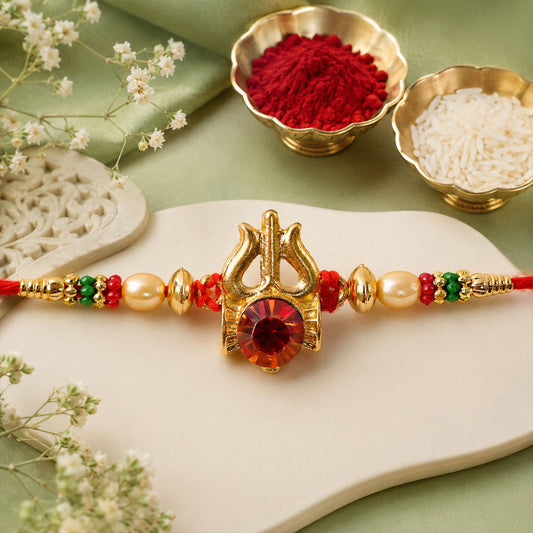 Trishul Damru Beaded Designer Premium Traditional Rakhi for Brother