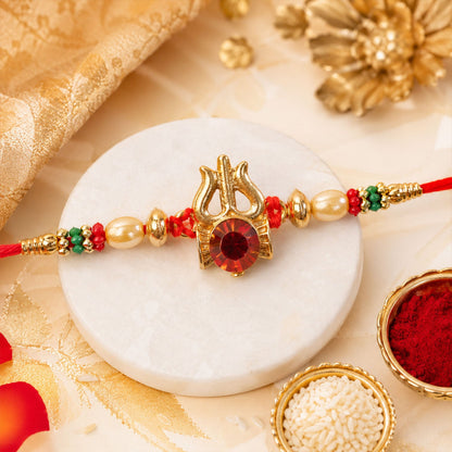 Trishul Damru Beaded Designer Premium Traditional Rakhi for Brother