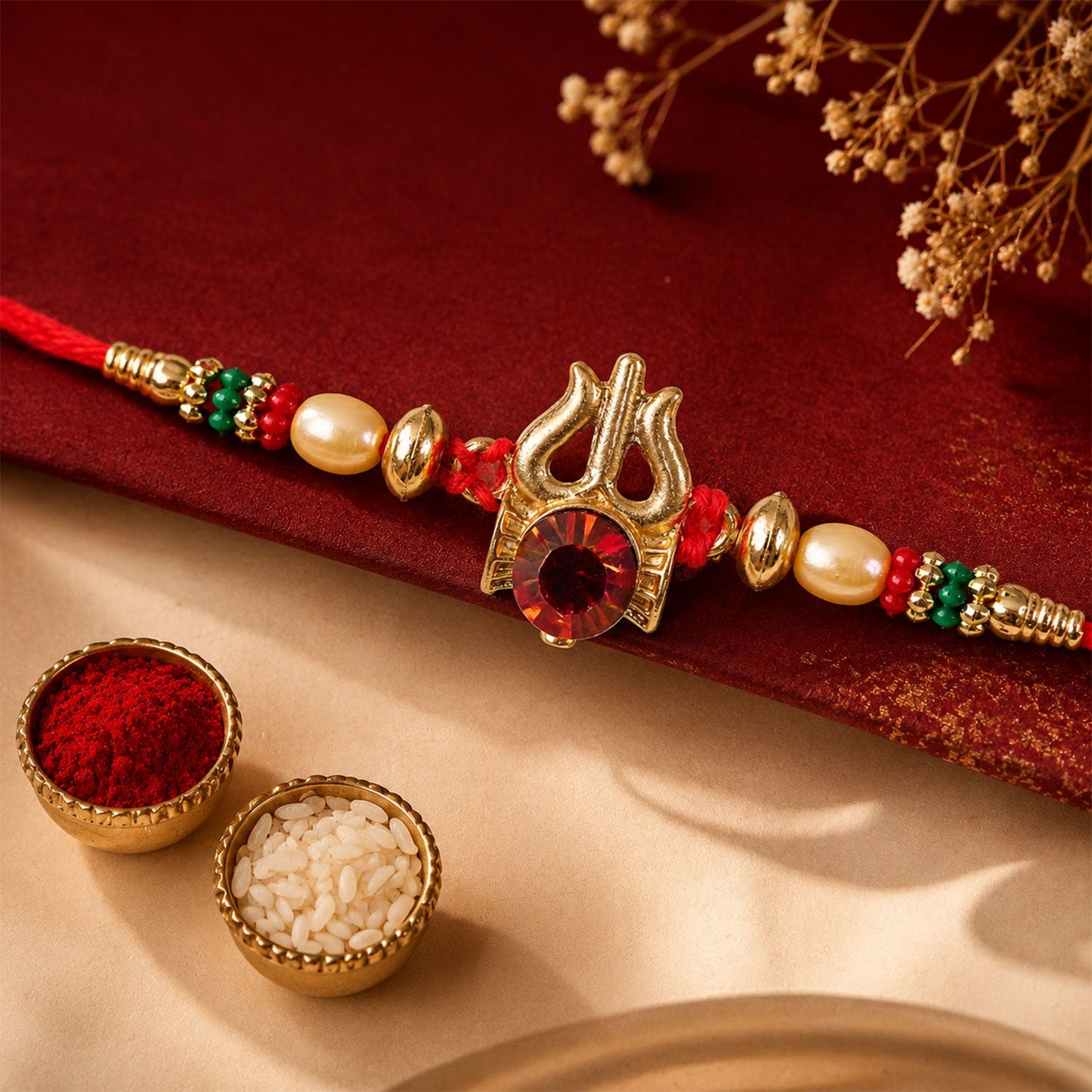 Trishul Damru Beaded Designer Premium Traditional Rakhi for Brother