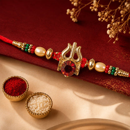 Trishul Damru Beaded Designer Premium Traditional Rakhi for Brother