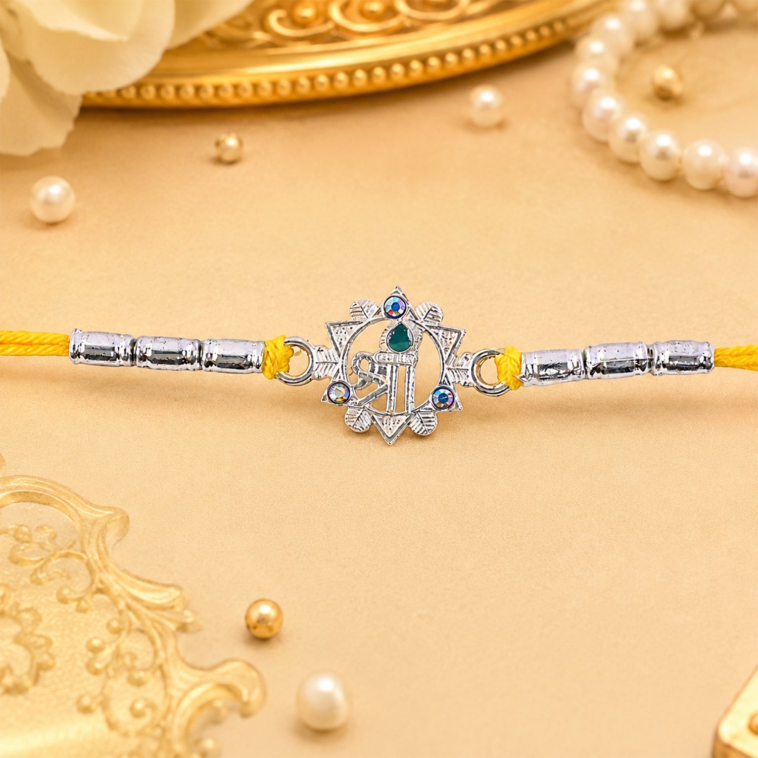 Round Shree Text Motif Designer Rakhi for Brother
