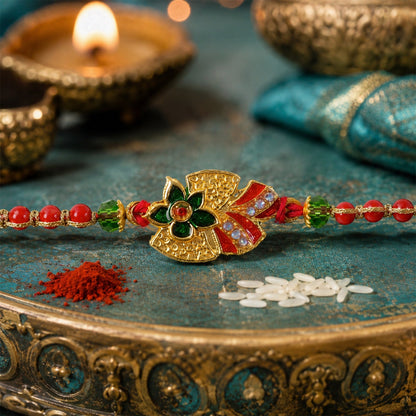Floral Leaf Motif Beaded Premium Designer Traditional Rakhi for Brother