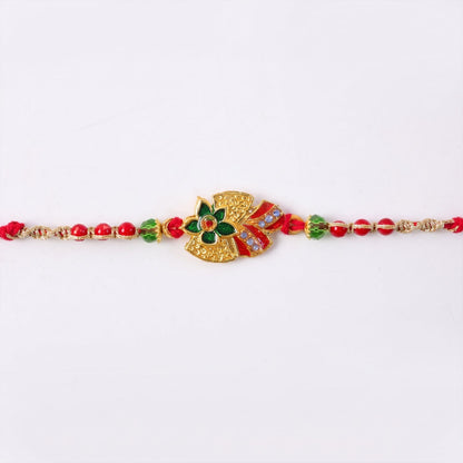 Floral Leaf Motif Beaded Premium Designer Traditional Rakhi for Brother