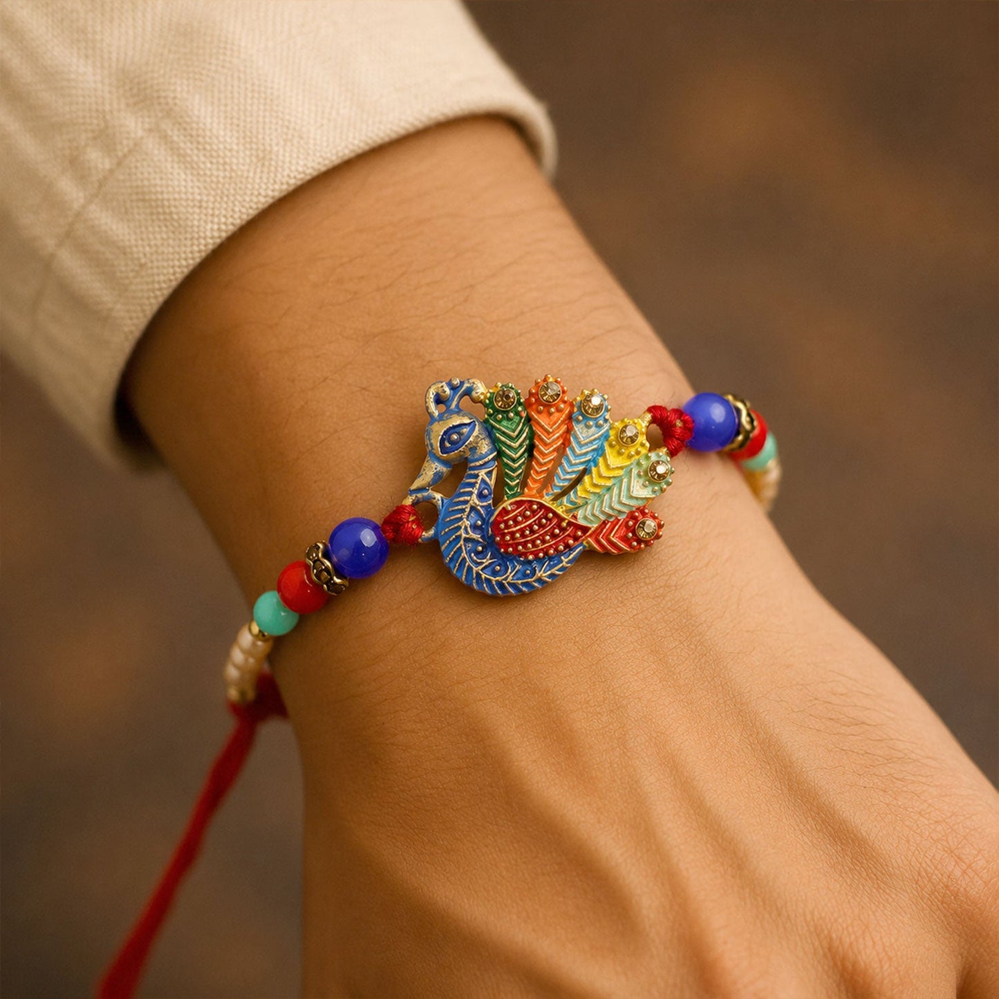 Peacock Motif Beaded Designer Premium Traditional Rakhi for Brother