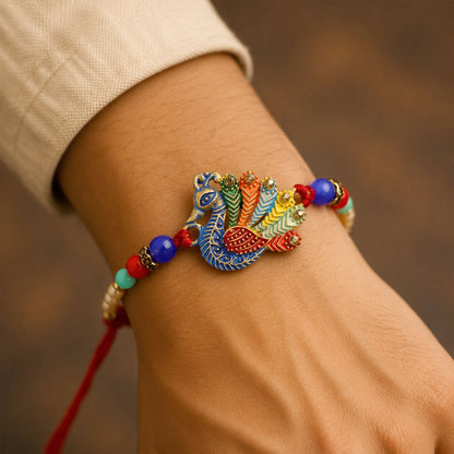 Peacock Motif Beaded Designer Premium Traditional Rakhi for Brother