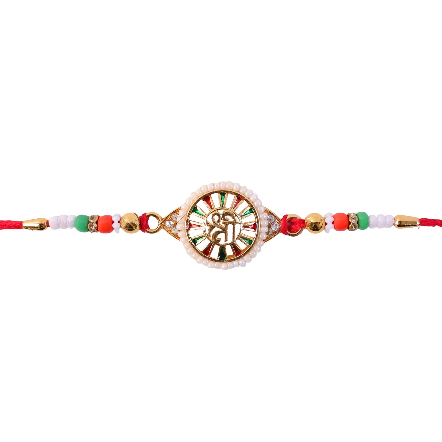 Round Shree Design Stone Traditional Designer Rakhi for Brother