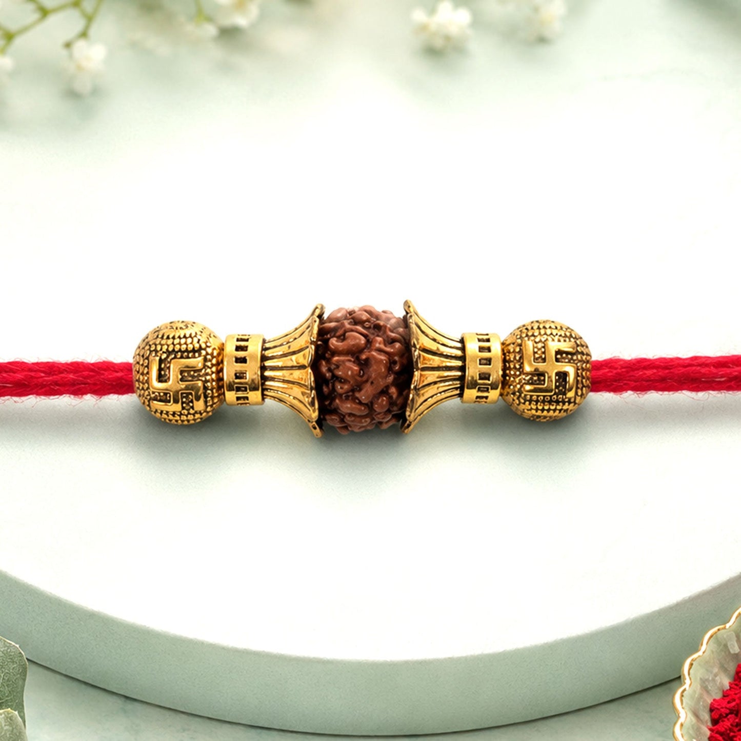 Rudraksha Bead Swastik Charm Designer Rakhi for Brother