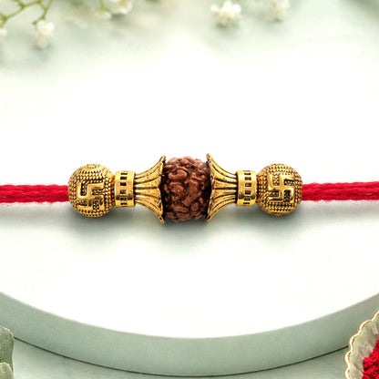 Rudraksha Bead Swastik Charm Designer Rakhi for Brother