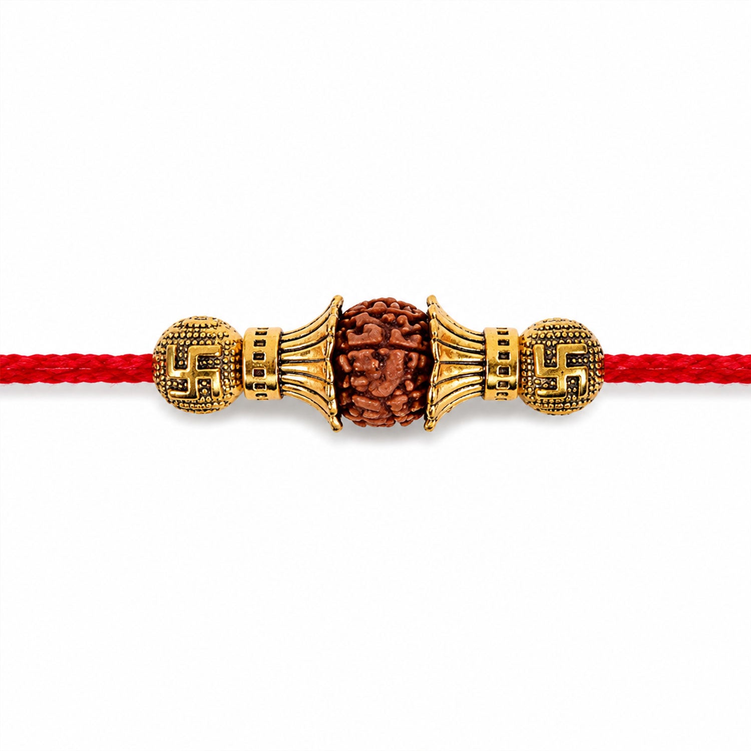 Rudraksha Bead Swastik Charm Designer Rakhi for Brother