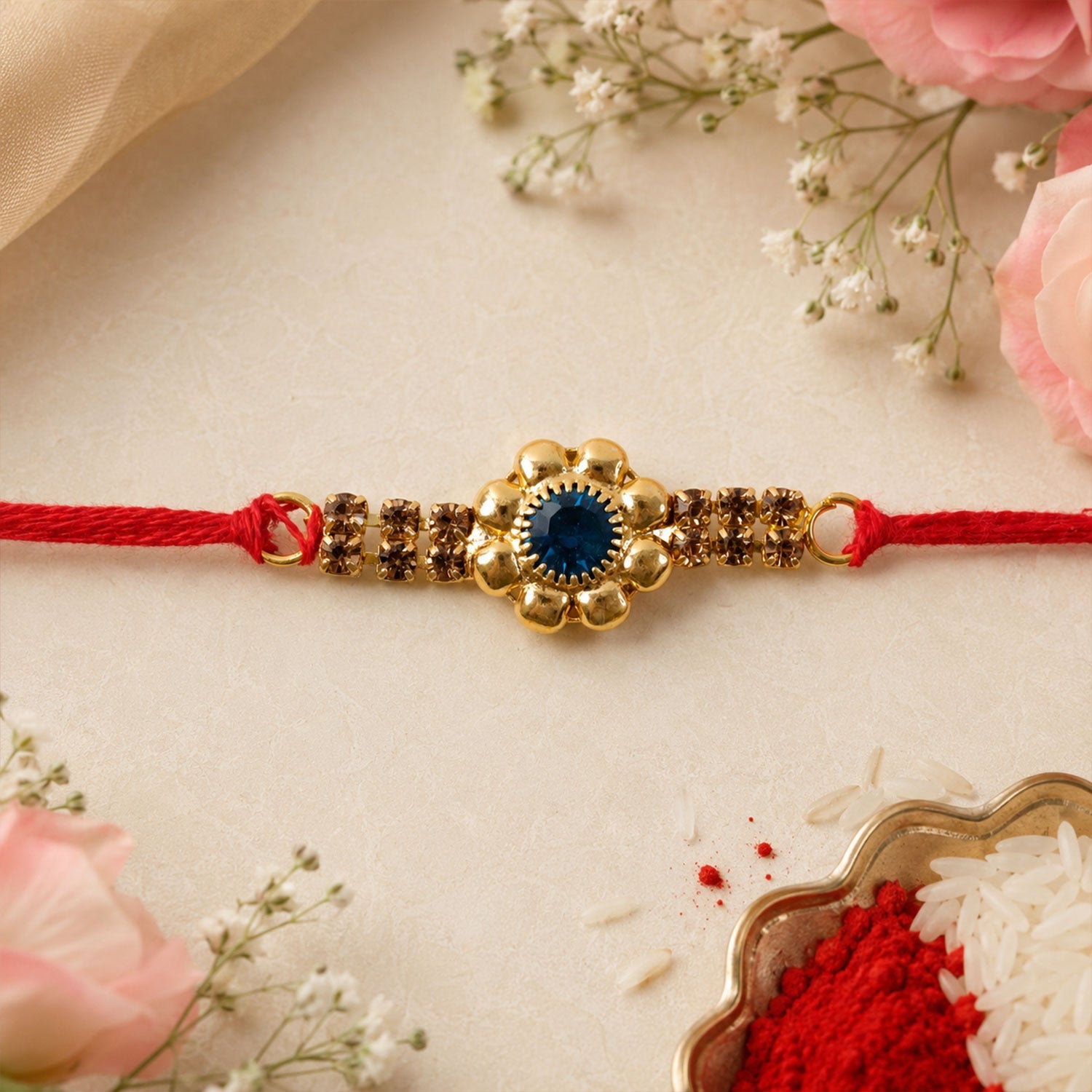 Floral Stone Center Designer Premium Traditional Rakhi for Brother
