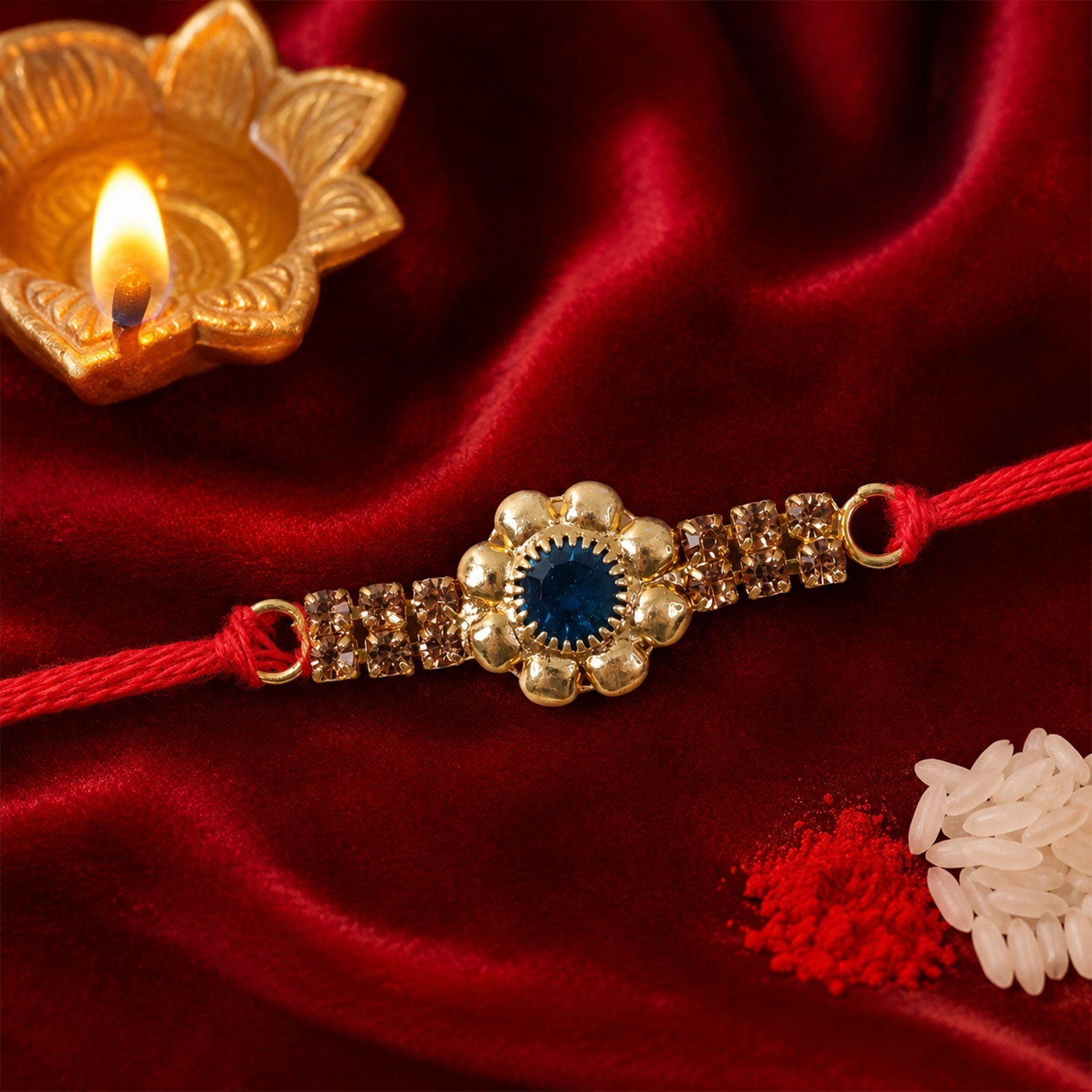 Floral Stone Center Designer Premium Traditional Rakhi for Brother