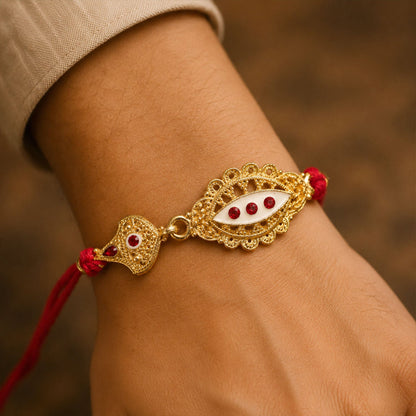 Oval Stone Studded Designer Premium Traditional Rakhi for Brother