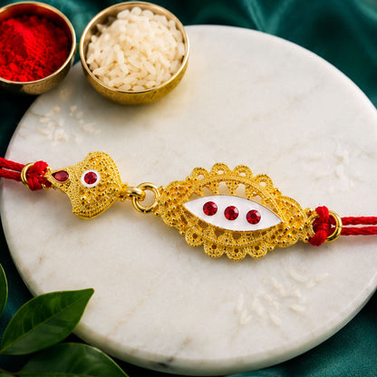 Oval Stone Studded Designer Premium Traditional Rakhi for Brother
