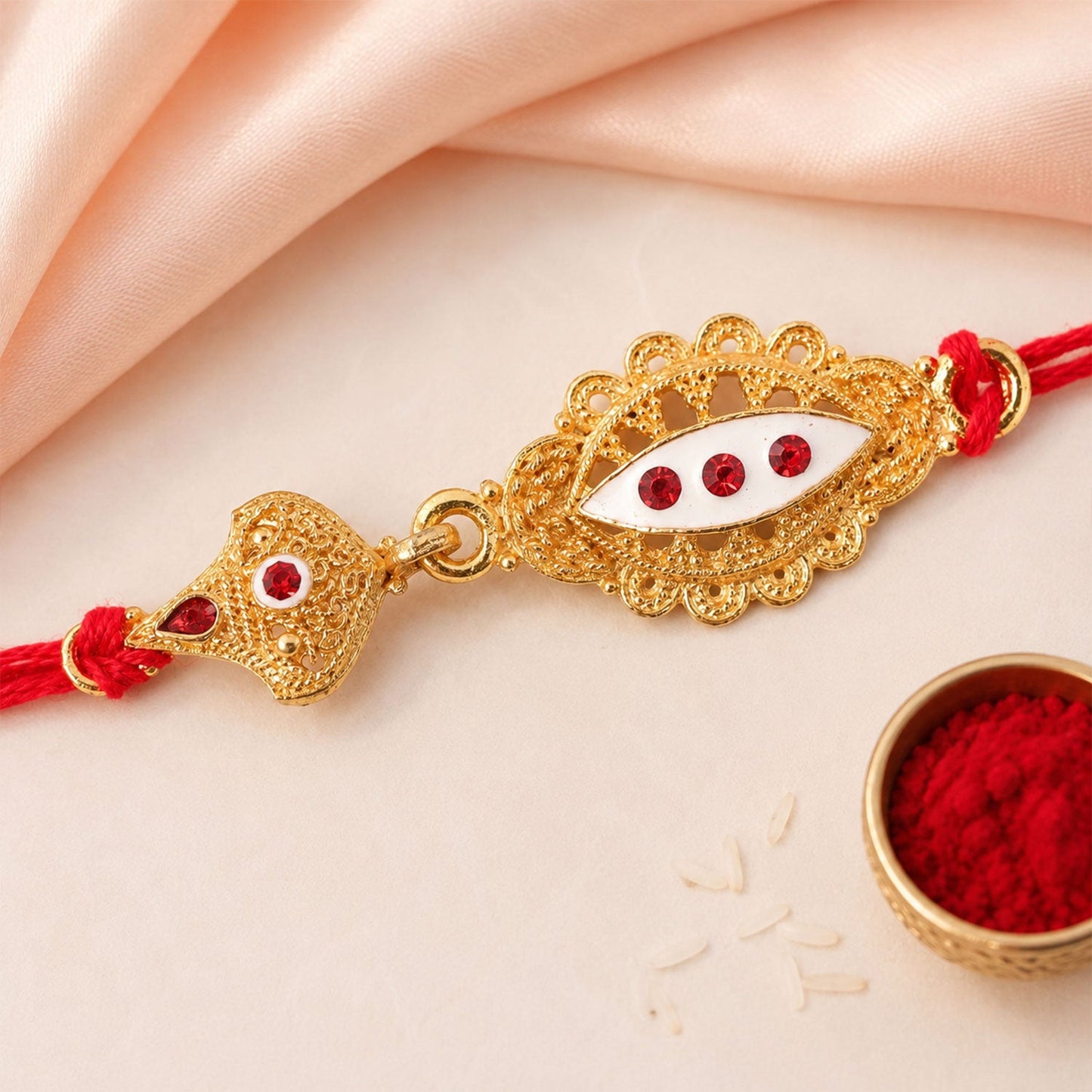 Oval Stone Studded Designer Premium Traditional Rakhi for Brother