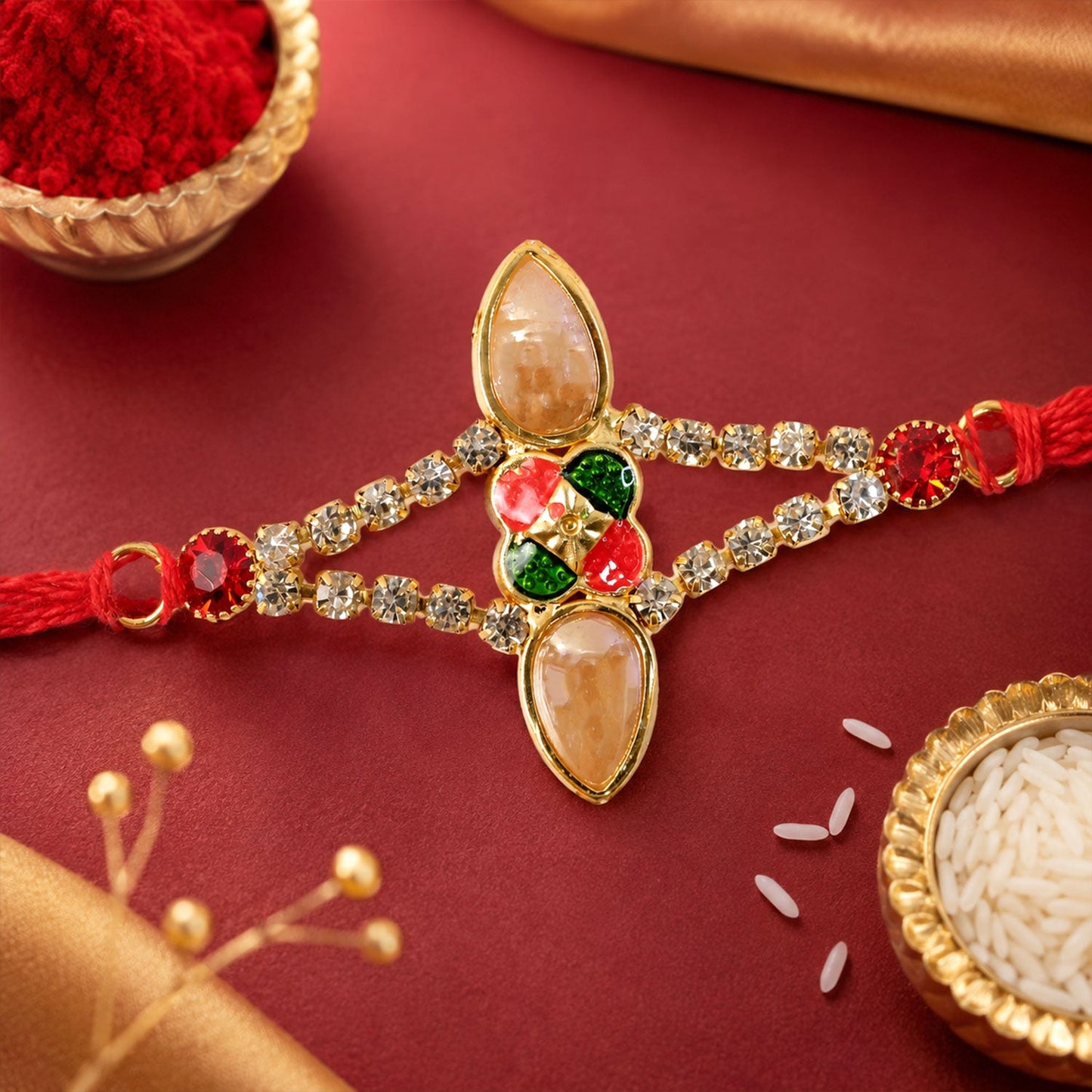 Petal Stone Studded Designer Premium Traditional Rakhi for Brother