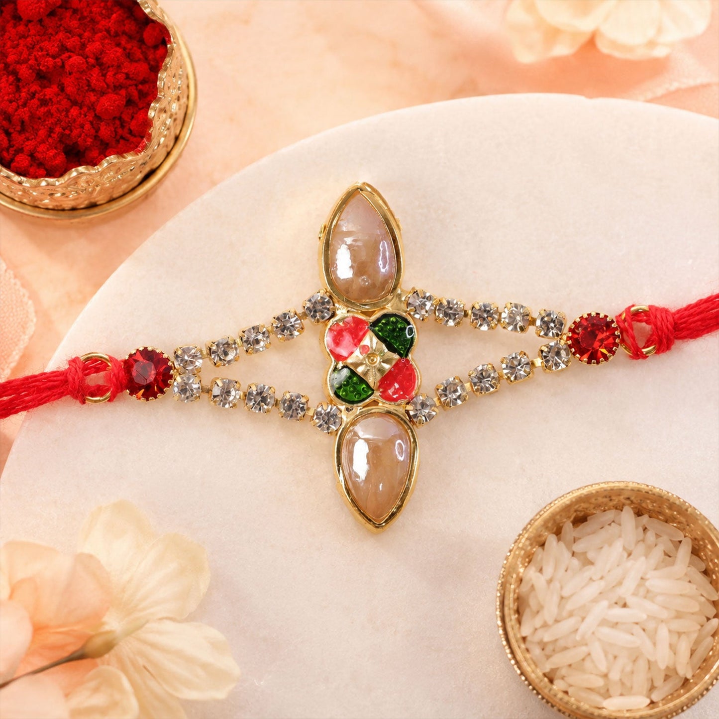 Petal Stone Studded Designer Premium Traditional Rakhi for Brother