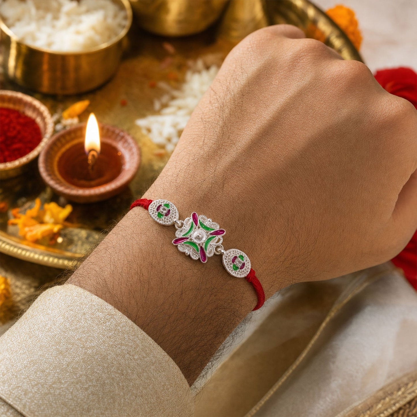 Traditional Meenakari Rakhi with Stonework Rakhi for Brother