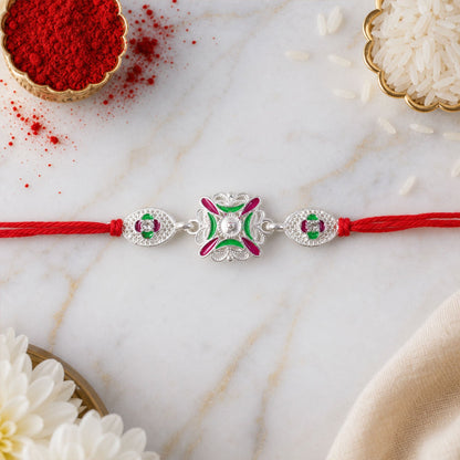 Traditional Meenakari Rakhi with Stonework Rakhi for Brother