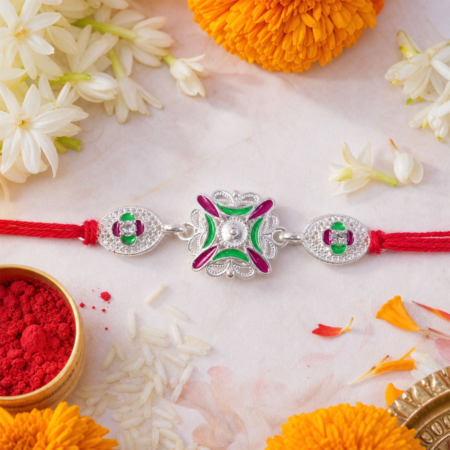 Traditional Meenakari Rakhi with Stonework Rakhi for Brother