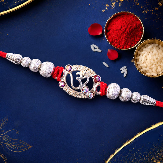 Om Symbol Stone Studded Designer Premium Traditional Rakhi for Brother