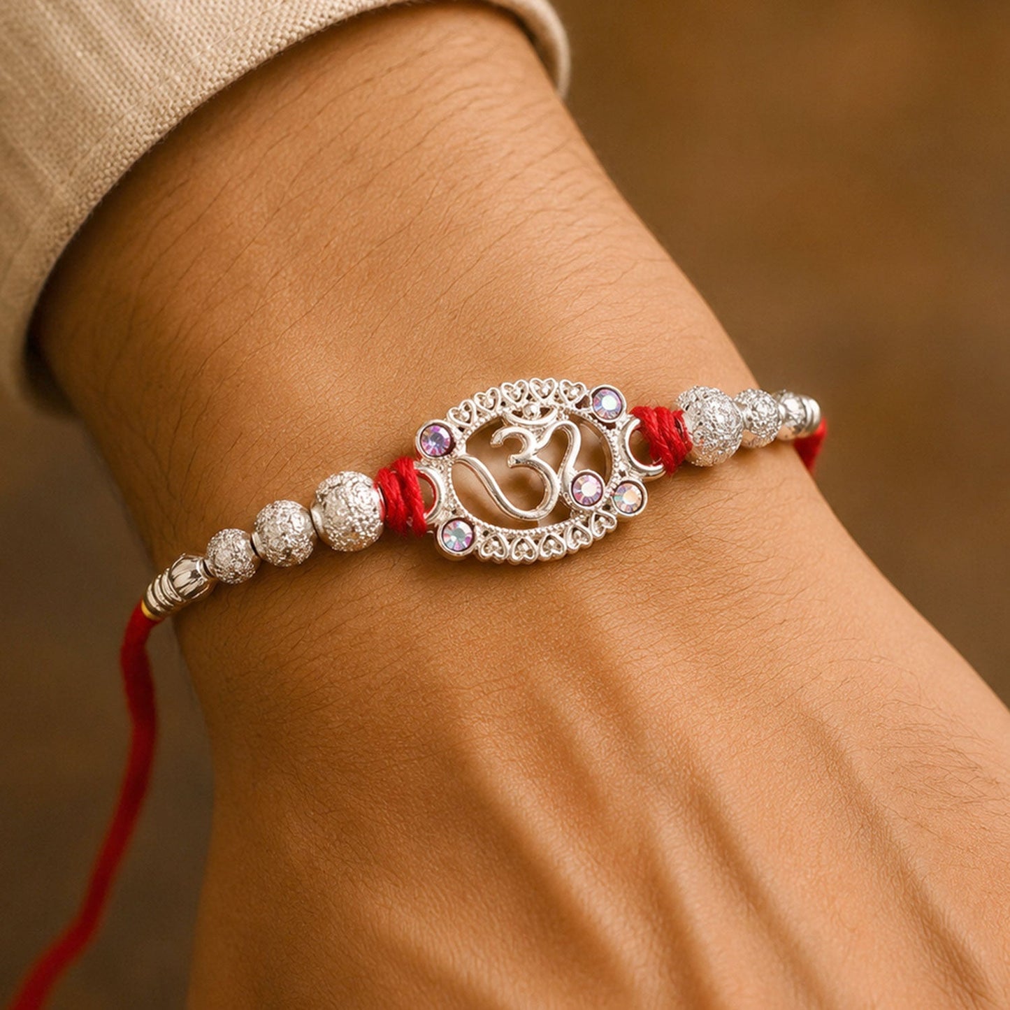 Om Symbol Stone Studded Designer Premium Traditional Rakhi for Brother