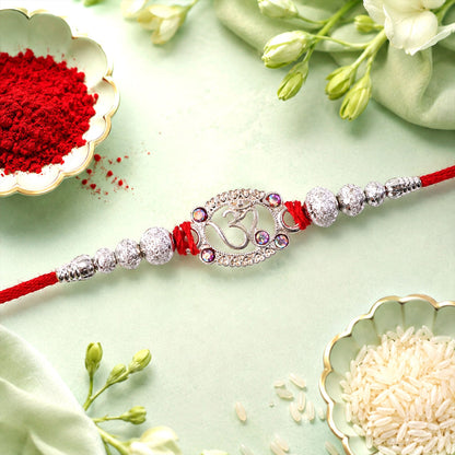 Om Symbol Stone Studded Designer Premium Traditional Rakhi for Brother