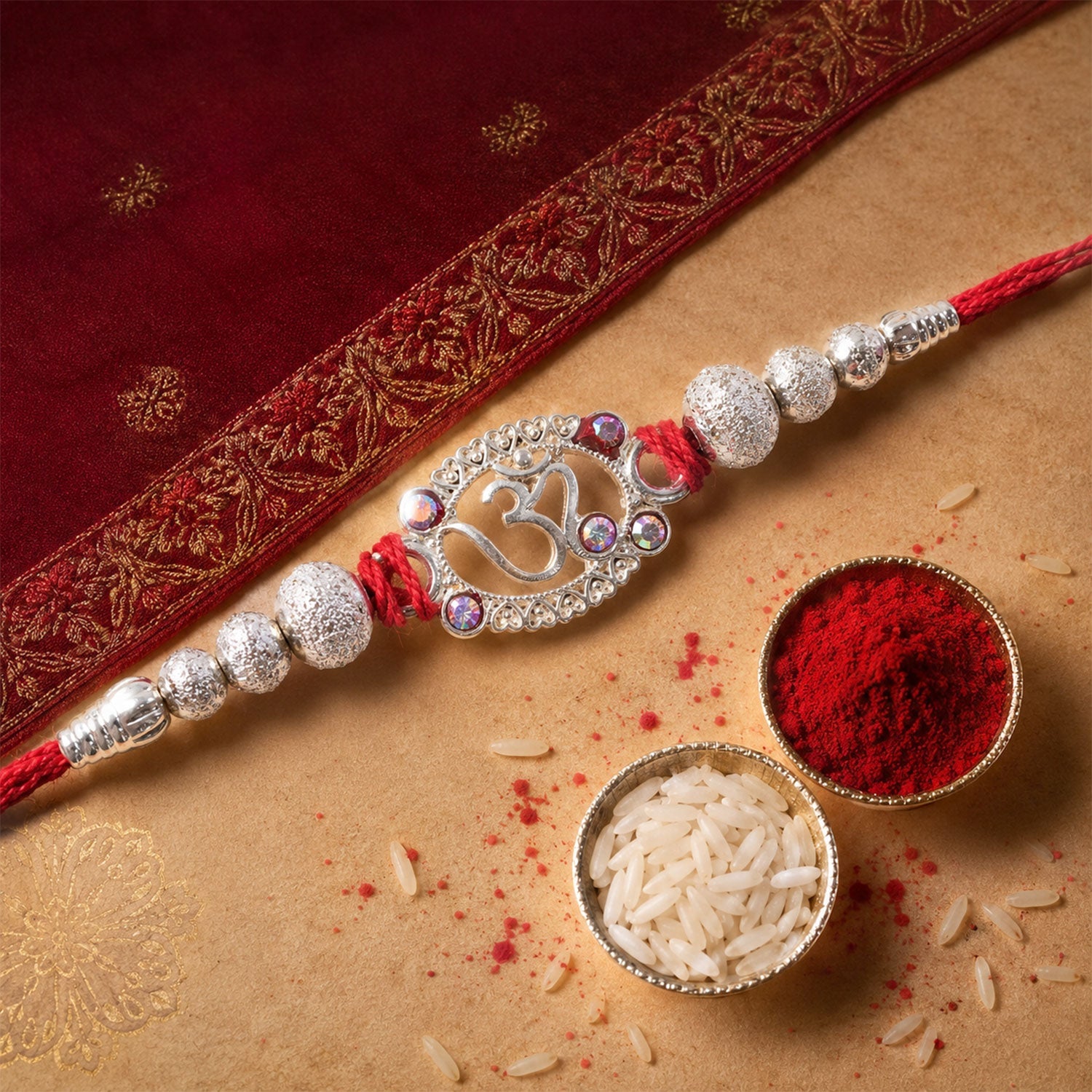 Om Symbol Stone Studded Designer Premium Traditional Rakhi for Brother
