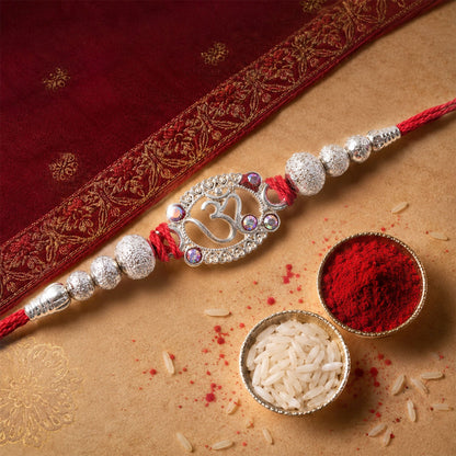 Om Symbol Stone Studded Designer Premium Traditional Rakhi for Brother